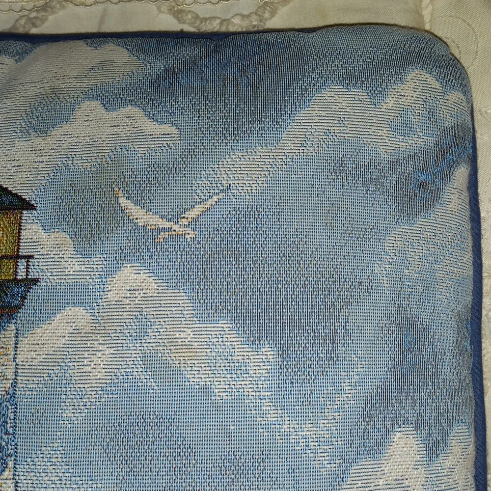 Lighthouse Boat Beach House Summer Tapestry Pillow
